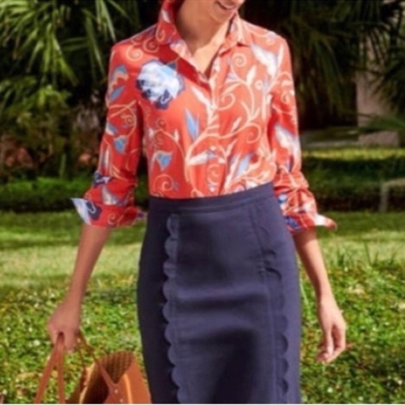 J McLaughlin Lois Red Floral Button Up Cotton Long Sleeve NEW - Picture 1 of 9